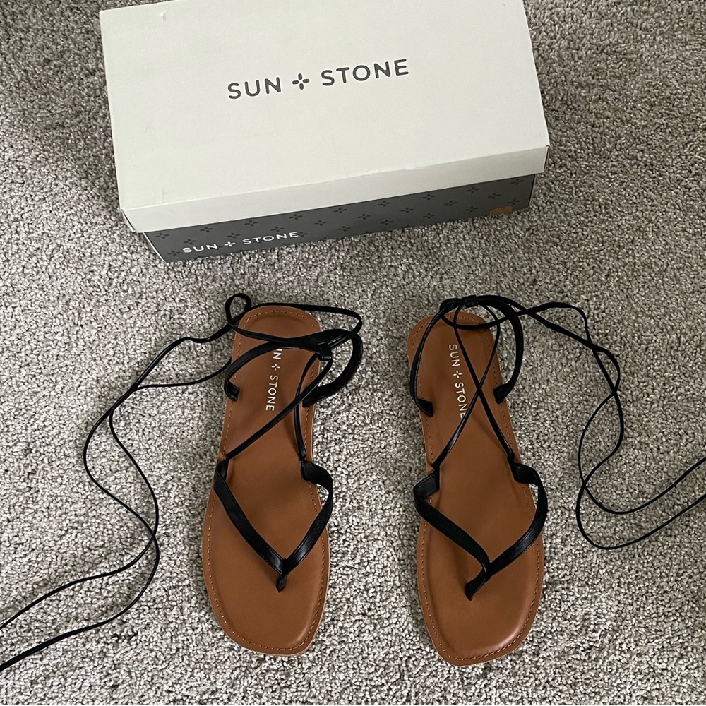NWT Sun and Stone Black Wrap Sandals Size 8.5